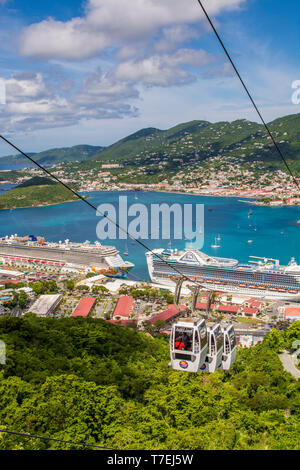 Skyride aerial tram Gondeln, Cruise Terminal, Charlotte Amalie, St. Thomas, US Virgin Islands. Stockfoto