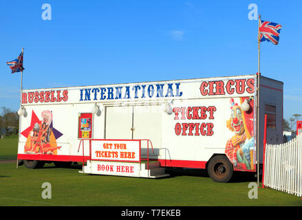 Russells Internationale Zirkus, show, Ticket Office, Hunstanton, Norfolk, Großbritannien Stockfoto