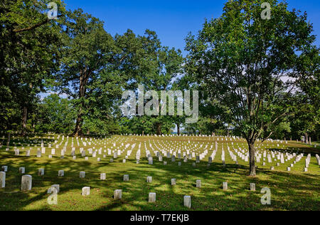 Grabsteine mark Gräber in Silo National Cemetery in Silo National Military Park, Sept. 21, 2016, Silo, Tennessee Bürgerkrieg Soldaten'. Stockfoto