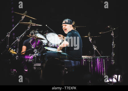 Lars Urlich, Schlagzeuger der amerikanischen Heavy Metal Band Metallica, an Pala Alpitour in Turin, Italien live, am 10. Februar, 2018. Stockfoto