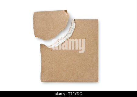 Pieces of torn cardboard on white background. Stockfoto