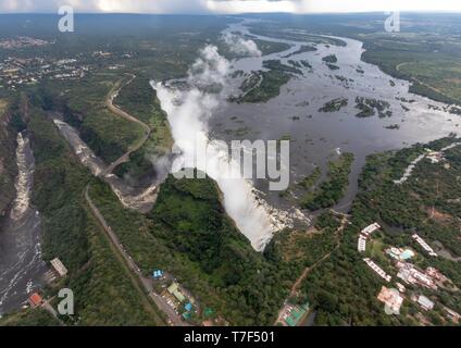 Luftbild des berühmten Victoria Falls zwischen Sambia und Simbabwe Stockfoto