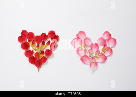 Das Herz Formen von rot und rosa Blüten von Blumen von Alstroemeria gemacht Stockfoto