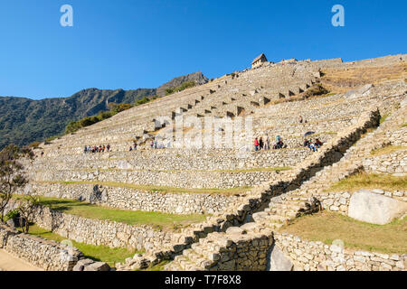 Terrassen mit herrlichen archäologische Stätte Machu Picchu in Peru Stockfoto