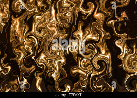 Abstrakte Grafik Malerei goldenen Hintergrund. Elite und reiche Muster. Flüssiges Gold fractal Art. Stockfoto