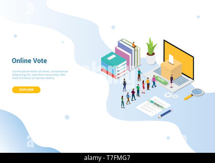 Isometrische 3d-online-Abstimmung Konzept mit Menschen für Website Vorlage oder Landung homepage in Warteschlange - Vector Illustration Stockfoto
