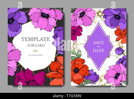 Anemone Blumen botanischen Blumen. Schwarz und weiß eingraviert Tinte Art Hochzeit hintergrund Karte Blumen dekorativ Grenze. Stock Vektor