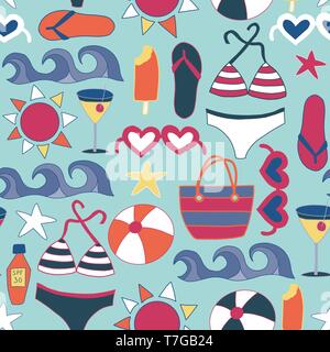 Strand Symbole Flachbild nahtlose Vektor Hintergrund Fliesen Stock Vektor