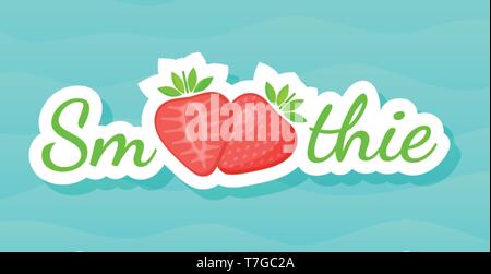 Rote smoothie Strawberry Cocktail Aufkleber logo Vector Illustration. Zeichen Smoothie auf blauem Hintergrund auf bunten Smoothies trinken cocktail Aufkleber zur Dekoration Emblem oder Werbung Poster Stock Vektor