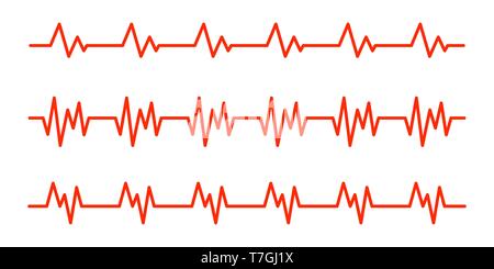 Rot heartbeat Symbole im flachen Design. Vector Illustration. Zeichen des Elektrokardiogramms isoliert. Stock Vektor