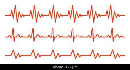 Rot heartbeat Symbole im flachen Design. Vector Illustration. Zeichen des Elektrokardiogramms isoliert. Stock Vektor