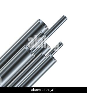 Satz von Stahl oder aluminium Rohre, isoliert. Vector Illustration. Glänzend 3d-Rohre mit unterschiedlichen Durchmessern. Stock Vektor