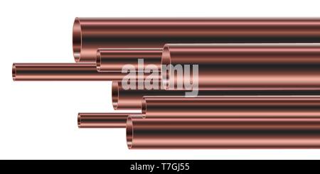 Satz von Stahl oder aluminium Rohre, isoliert. Vector Illustration. Glänzend 3d-Rohre mit unterschiedlichen Durchmessern. Stock Vektor