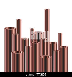 Satz von Stahl oder aluminium Rohre, isoliert. Vector Illustration. Glänzend 3d-Rohre mit unterschiedlichen Durchmessern. Stock Vektor