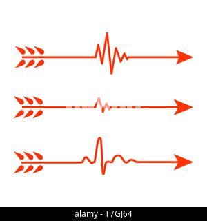 Der rote Pfeile mit Heartbeat Symbol. Vector Illustration. Elektrokardiogramm Zeichen isoliert. Stock Vektor