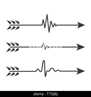 Satz Pfeile mit Heartbeat Symbol. Vector Illustration. Elektrokardiogramm Zeichen isoliert. Stock Vektor