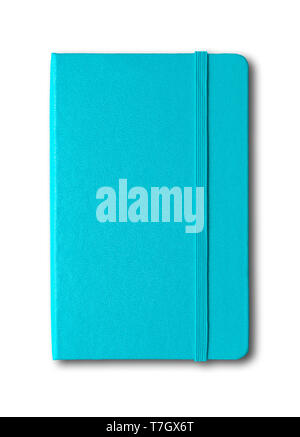 Aqua Blau geschlossen Notebook mockup isoliert auf weißem Stockfoto