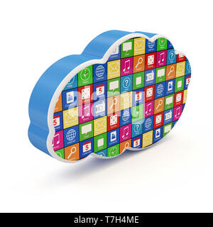 Cloud Computing Symbol mit Apps auf weißem Hintergrund Stockfoto