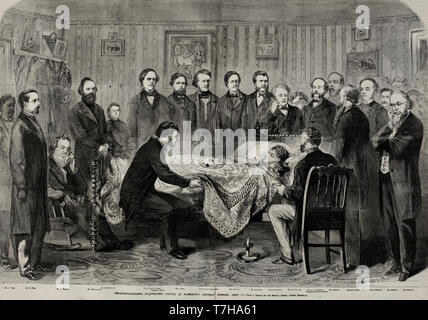 Die sterbenden Momente der Präsident Abraham Lincoln, Washington am, Samstag, 15. April 1865 Stockfoto