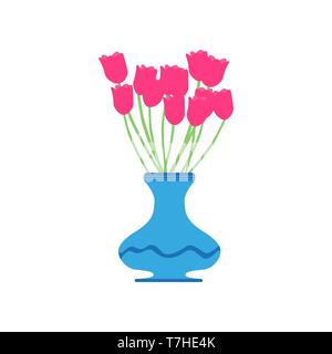 Vase tulip Vector red flower Abbildung schöne rosa isoliert weißer Blüten Pflanzen Schönheit dekoration grün Stock Vektor