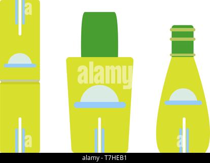 Flasche legen Vektor kosmetische Symbol Abbildung isoliert. Glas Design Kunststoff Hintergrund Verpackung baby öl Wasser Stock Vektor