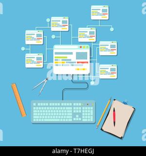 Web Design Konzept vektor Flachbild illustration Design. Seite Web site building Prozess Entwicklung. Stock Vektor