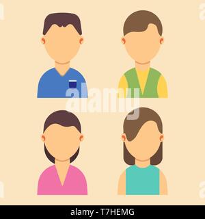 Menschen avatar Männer und Frauen Zeichen gesetzt Flachbild Vector Illustration Design. Web cartoon Portrait. Stock Vektor