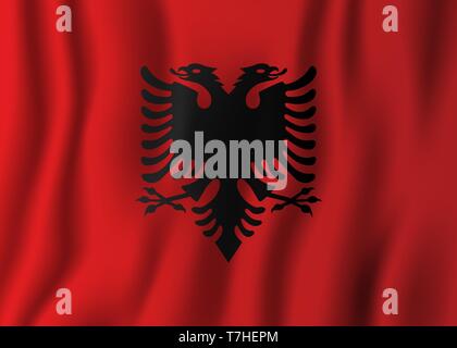 Albanien realistische wehende Flagge Vector Illustration. Nationalen Hintergrund Symbol. Tag der Unabhängigkeit. Stock Vektor