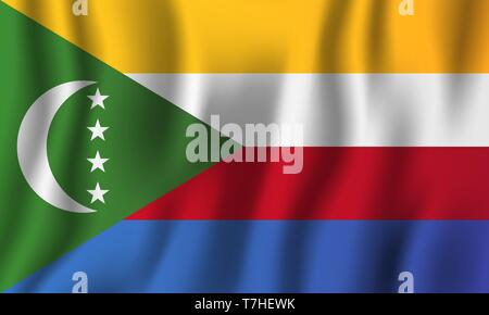 Komoren realistische wehende Flagge Vector Illustration. Nationalen Hintergrund Symbol. Tag der Unabhängigkeit. Stock Vektor