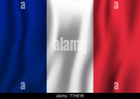 Frankreich realistische wehende Flagge Vector Illustration. Nationalen Hintergrund Symbol. Tag der Unabhängigkeit. Stock Vektor