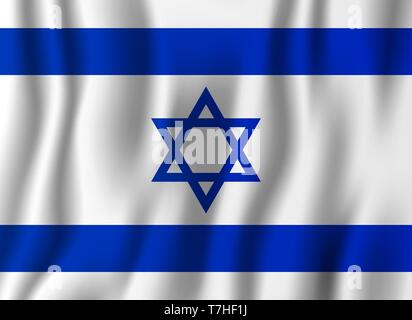 Israel realistische wehende Flagge Vector Illustration. Nationalen Hintergrund Symbol. Tag der Unabhängigkeit. Stock Vektor