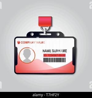 Realistische Plastik-ID-Karte Abzeichen mit Lanyard Vektor. Identiry business mockup Illustration Design. Sicherheit Zugriff auf Leere Vorlage. Stock Vektor