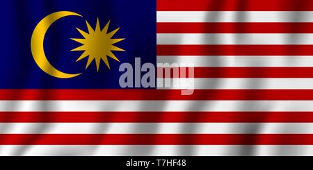 Malaysia realistische wehende Flagge Vector Illustration. Nationalen Hintergrund Symbol. Tag der Unabhängigkeit. Stock Vektor