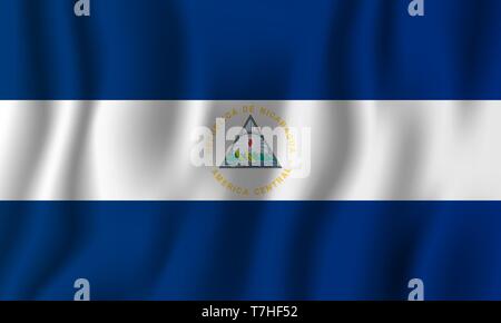 Nicaragua realistische wehende Flagge Vector Illustration. Nationalen Hintergrund Symbol. Tag der Unabhängigkeit. Stock Vektor