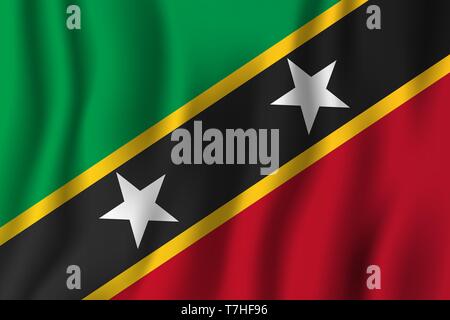 Saint Kitts und Nevis realistische wehende Flagge Vector Illustration. Nationalen Hintergrund Symbol. Tag der Unabhängigkeit. Stock Vektor