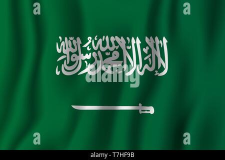 Saudi-arabien realistische wehende Flagge Vector Illustration. Nationalen Hintergrund Symbol. Tag der Unabhängigkeit. Stock Vektor