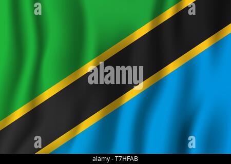 Tansania realistische wehende Flagge Vector Illustration. Nationalen Hintergrund Symbol. Tag der Unabhängigkeit. Stock Vektor