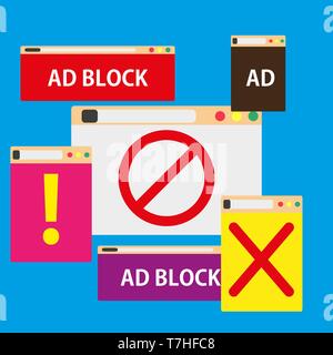 Ad Block popup Abbildung Symbol die Farbe. Promotion Werbung isoliert Bildschirm kommerziellen Stil. Angebot display Rahmen Hintergrund. Flache quadratische templa Stock Vektor