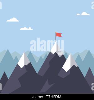 Flagge auf Berg flaches Design Vector Illustration. Erfolg Konzept. Stock Vektor
