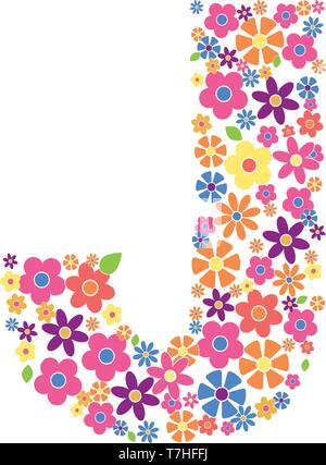 Buchstabe J gefüllt mit einer Vielzahl von bunten Blumen auf weißem Hintergrund Vektor-illustration isoliert Stock Vektor