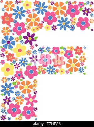 Buchstaben F mit einer Vielzahl von bunten Blumen auf weißem Hintergrund Vektor-illustration isoliert gefüllt Stock Vektor