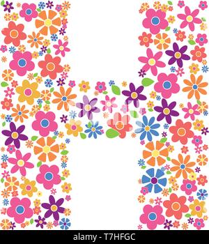 Buchstabe H gefüllt mit einer Vielzahl von bunten Blumen auf weißem Hintergrund Vektor-illustration isoliert Stock Vektor