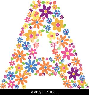 Buchstaben A mit einer Vielzahl von bunten Blumen auf weißem Hintergrund Vektor-illustration isoliert gefüllt Stock Vektor
