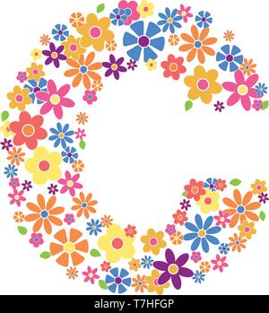Buchstaben C mit einer Vielzahl von bunten Blumen auf weißem Hintergrund Vektor-illustration isoliert gefüllt Stock Vektor