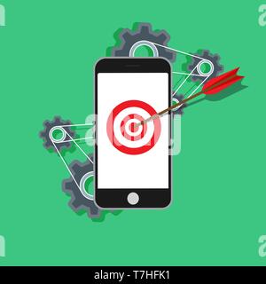 Handy Business Marketing Technologie online. Moderne Analyse seo Vektor Konzept. Social media Erfolg Gerät digital arbeiten. Management Developmen Stock Vektor