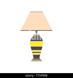 Flaches Bett Lampe apartment Vektor. Bettwäsche Wohnzimmer Inneneinrichtung home. Holztisch Nacht helle einfache Illustration Design. Licht Symbol Stil si Stock Vektor