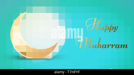 Happy muharram Hajj religion Feier Tag banner Vorlage. Fest Nacht logo islamischen Ramadan. Arabisch Licht Thema mubarak ied Hintergrund cal Stock Vektor