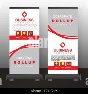 Roll Up rotes Banner commercial Template Design. Konzept business kreative Grafik stehen Vektor. Stock Vektor