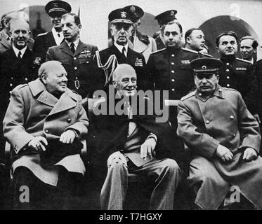 Winston Churchill, Roosevelt und Stalin auf der Konferenz von Jalta, Krim, Februar 1945 Stockfoto