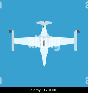 Drone weiße Farbe Top view Vektor icon. Flug Ausrüstung reisen Transport drahtlose Kamera. Flache Roboterindustrie Stock Vektor